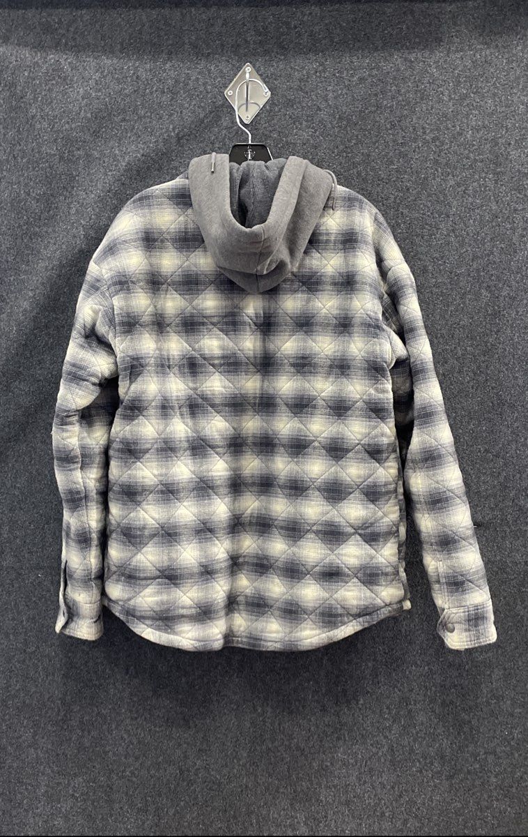 American Eagle Men's Grey Plaid Quilted Hooded Shirt Jacket Sz M