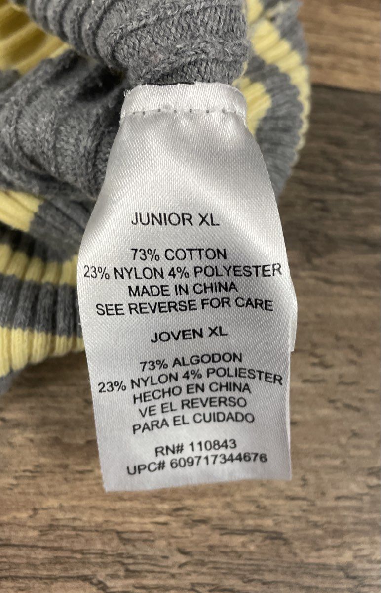 L.E.I. Women's Yellow Gray Striped Ribbed Knit Turtleneck Sweater Size XL