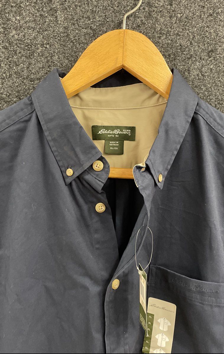 Eddie Bauer Men's Navy Blue Short Sleeve Button Up Shirt Pocket NWT Sz XL