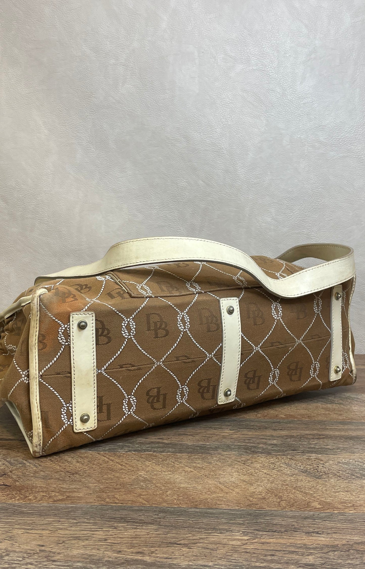 Vintage Dooney & Bourke Brown White Signature Canvas Satchel Shoulder Bag