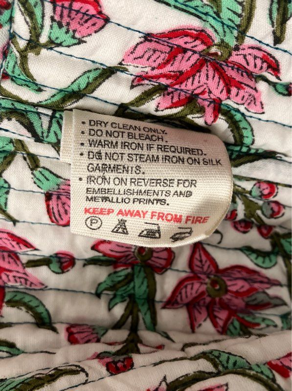 Fabindia Women's Teal Cotton Quilted Tailored Jacket Floral Print Liner Sz S NWT