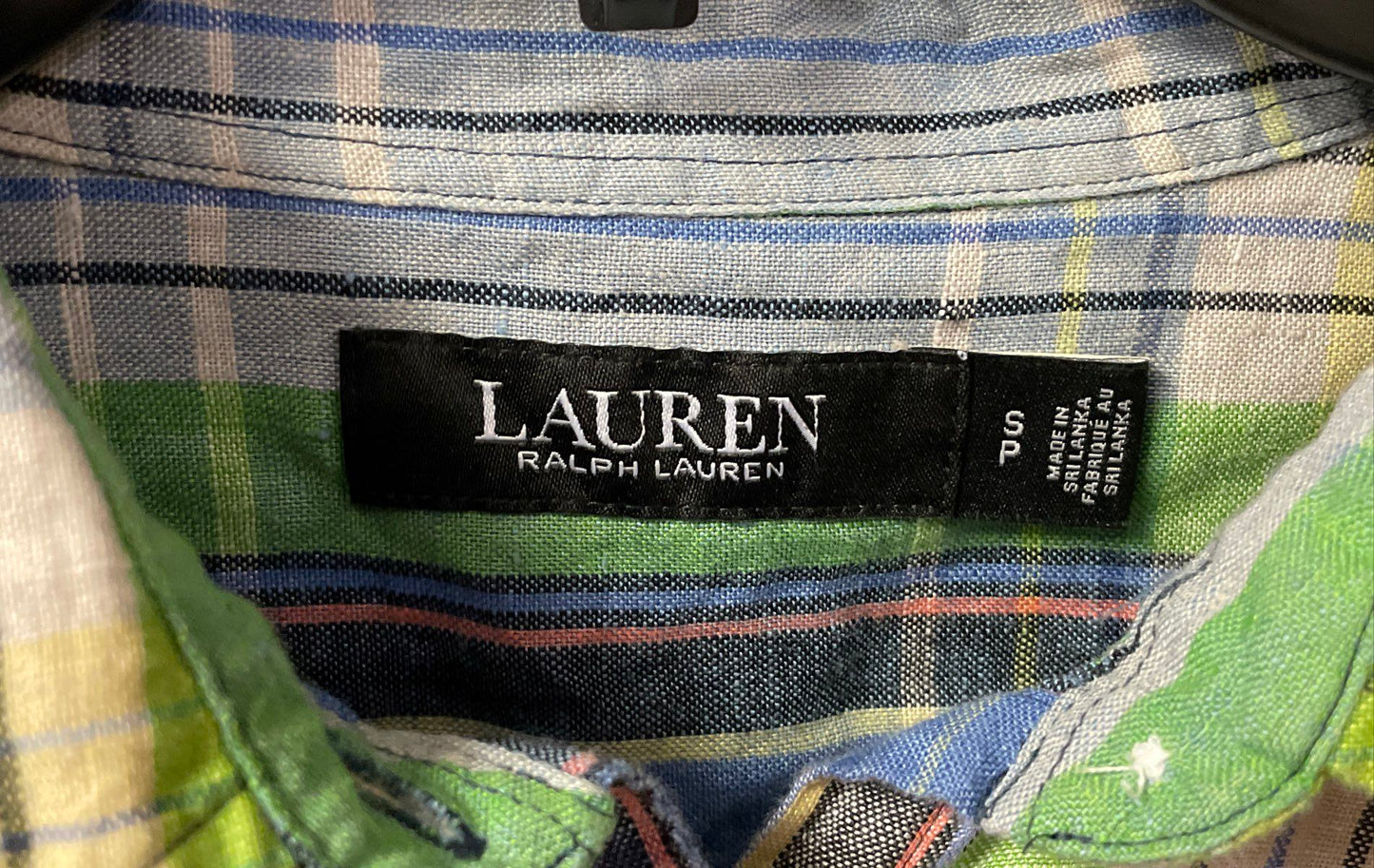 Lauren Ralph Lauren Women's Blue Green Plaid Roll Tab Sleeve Shirt Sz SP