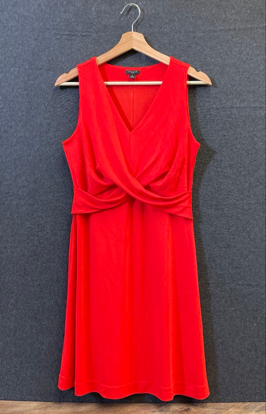 Ann Taylor Women's Red Draped Twist Front V-Neck Sleeveless Petite Dress Sz SP