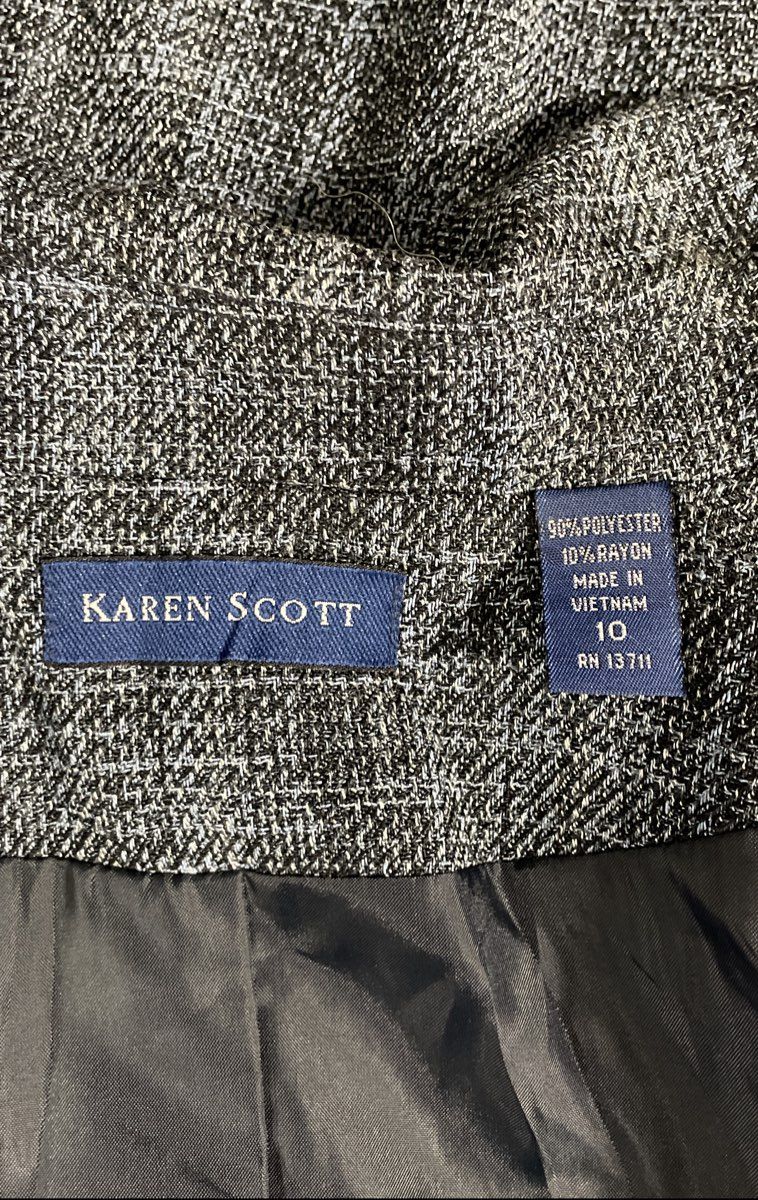 Karen Scott Women's Gray Textured 2-Piece Blazer and Trousers Suit Set Sz 10