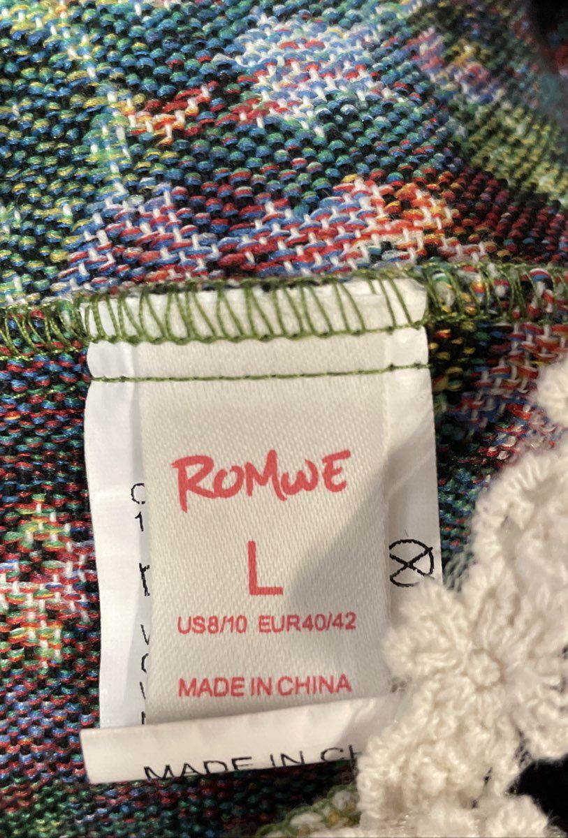 Romwe Women's Green Floral Tapestry Lace Up Corset Top Scalloped Trim Sz L