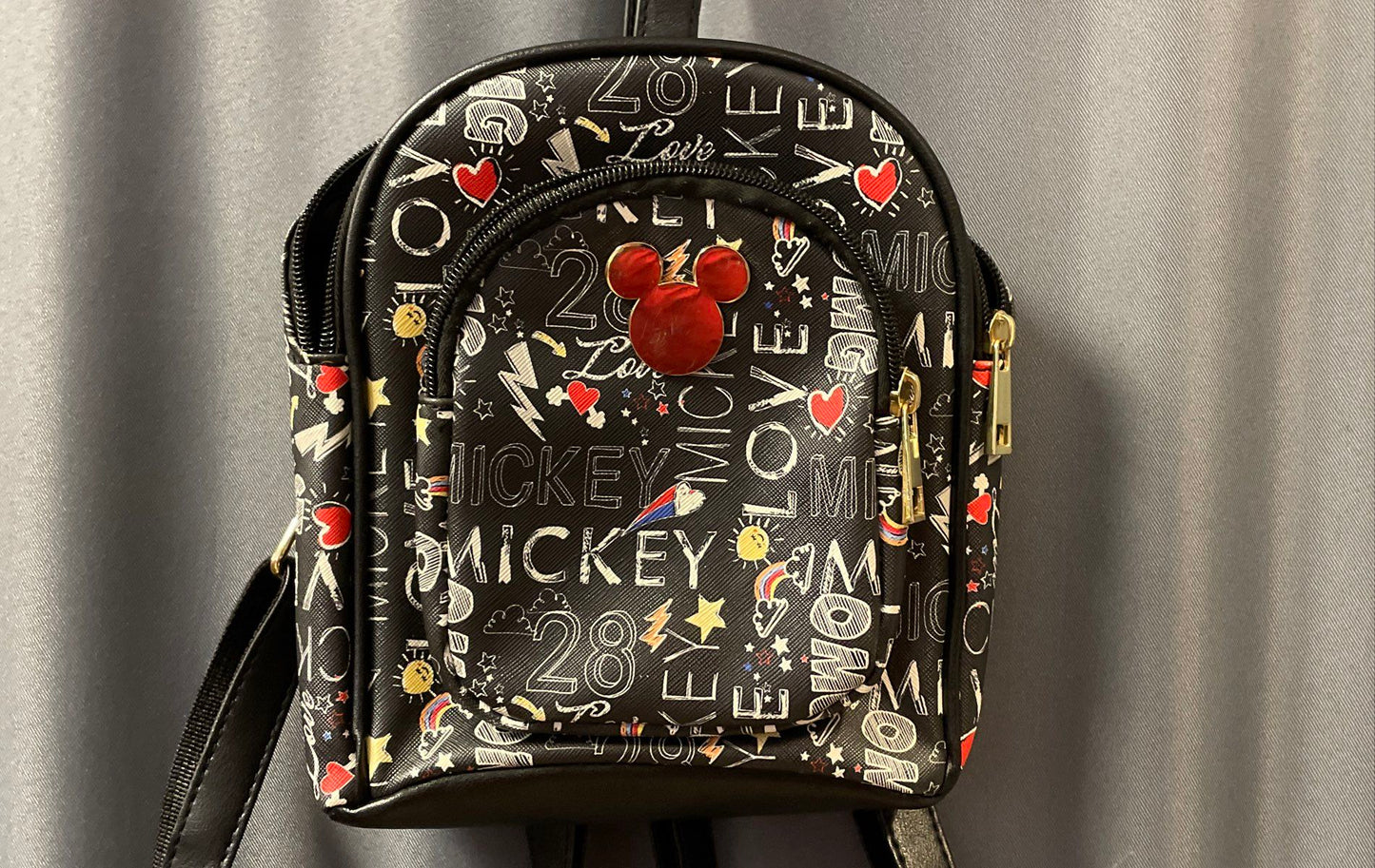 Disney Mickey Mouse Black Sketch Doodle Print Mini Backpack Gold Hardware 2020