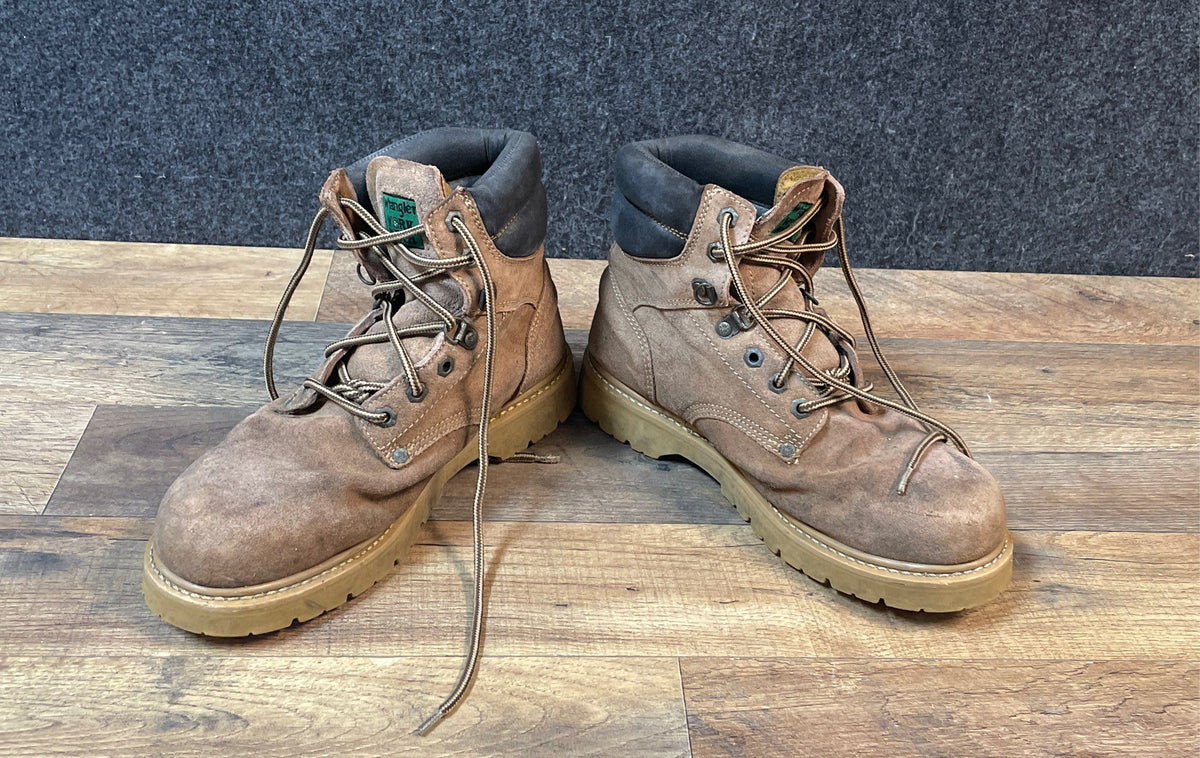Wrangler Work Steel Toe Brown Leather Safety Work Boots Men's Size 9W