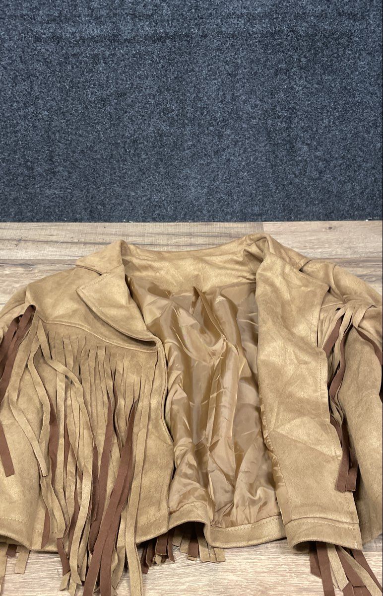 Women's Tan Faux Suede Fringe Cropped Western Jacket Sz S