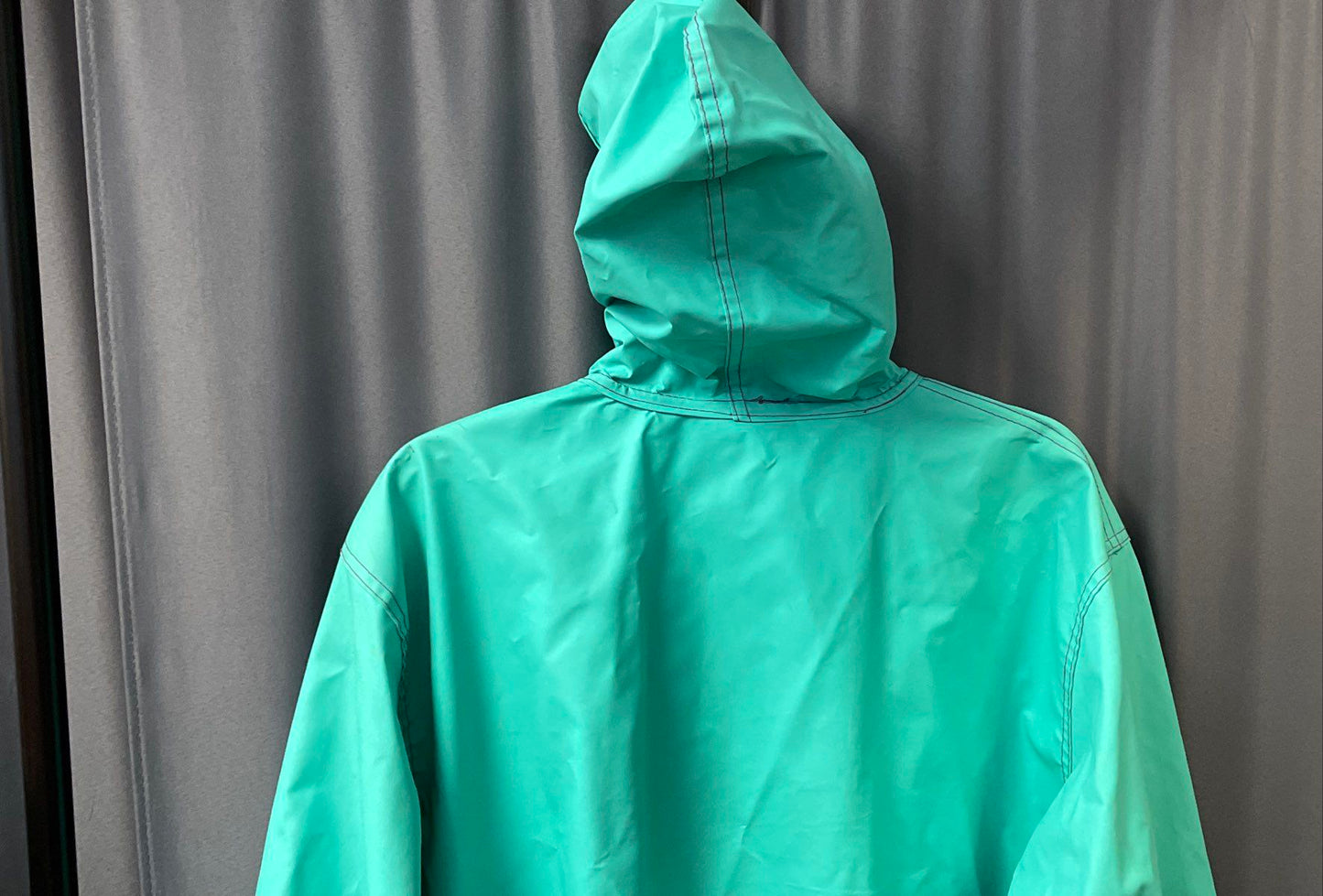 Vintage 90s Woolrich Women's Surf Green PVC Hooded Raincoat Jacket Purple Sz L