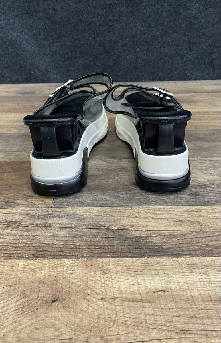 Black White Clear PVC Double Buckle Architectural Heel Platform Sandals Size 12