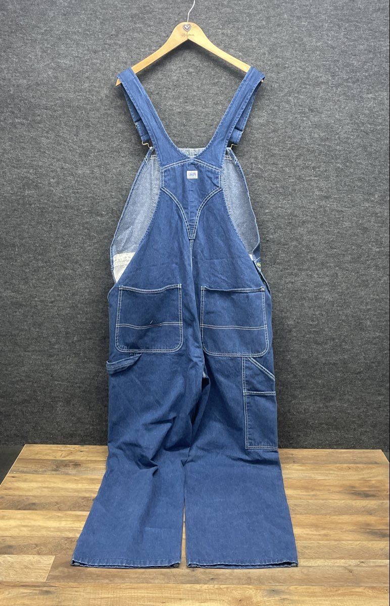 Liberty Men's Blue Denim Bib Overalls Green Zipper Carpenter Workwear