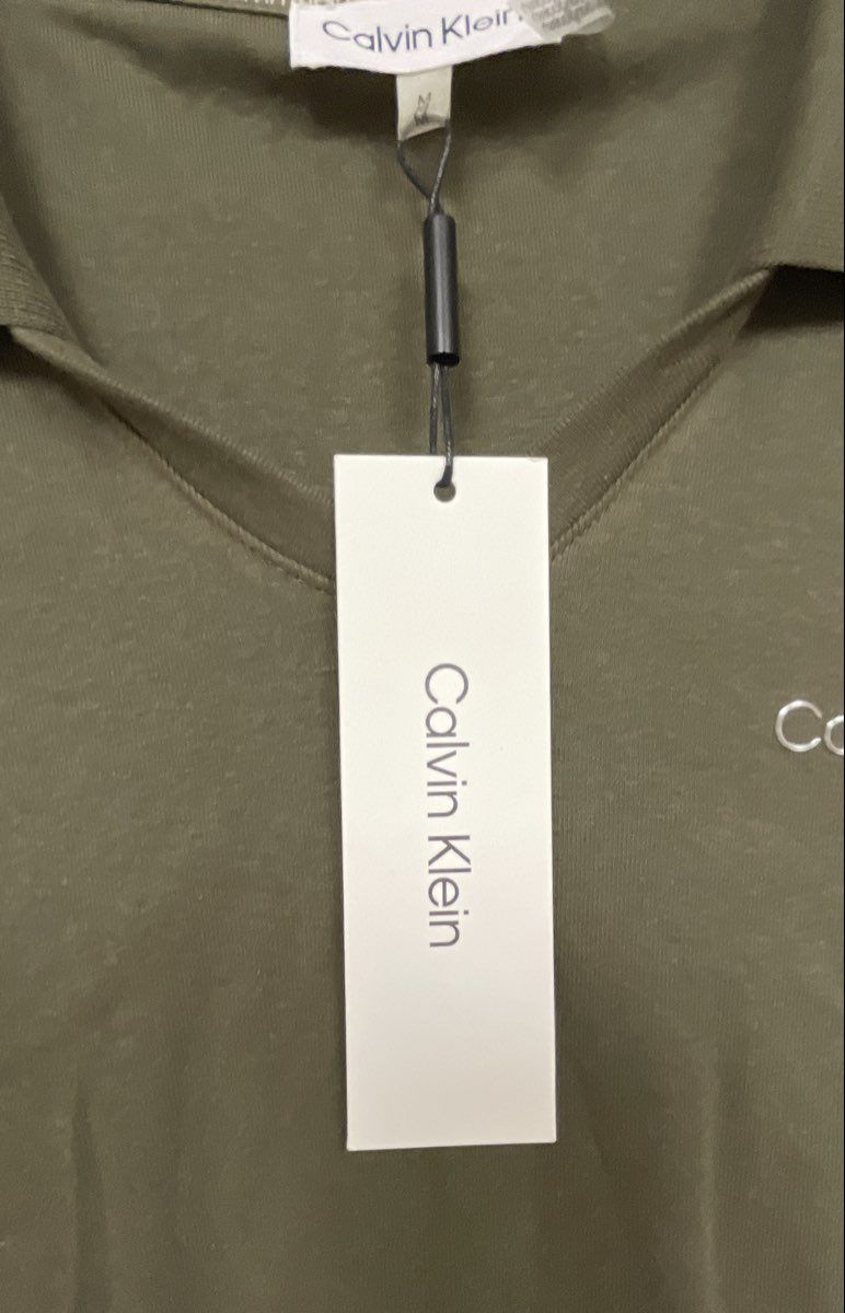 Calvin Klein Women's Olive Green V-Neck Short Sleeve Polo Shirt NWT Sz M