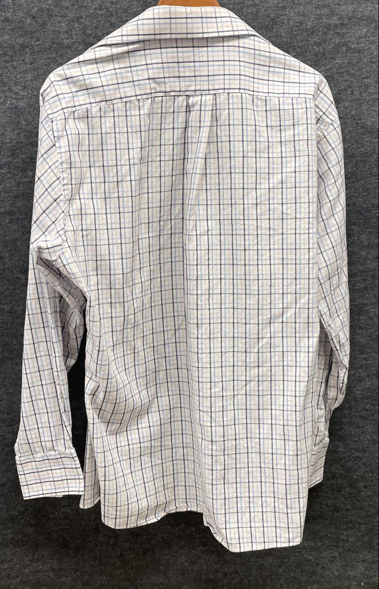 Michael Kors Men's White Blue Tan Plaid LS Button Down Shirt Sz 16.5 34/35