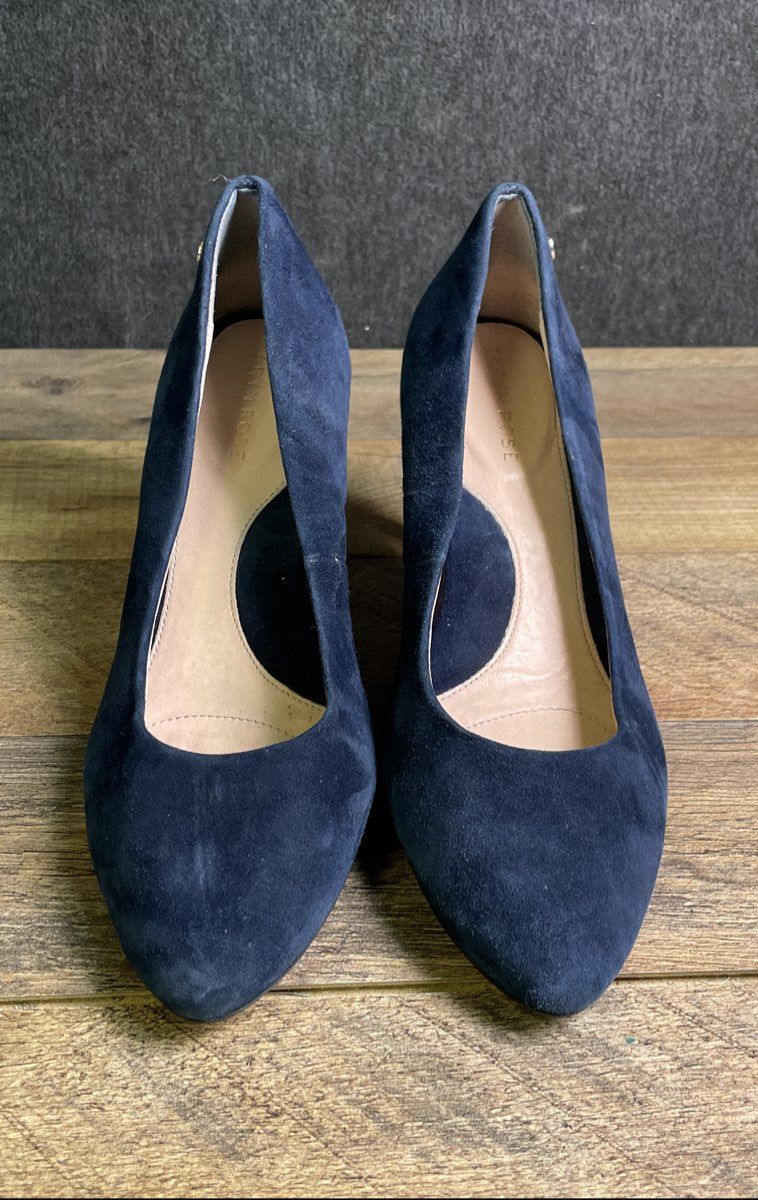 Taryn Rose Navy Blue Suede Pointed Toe Stiletto Pump Heels Women's Size 8