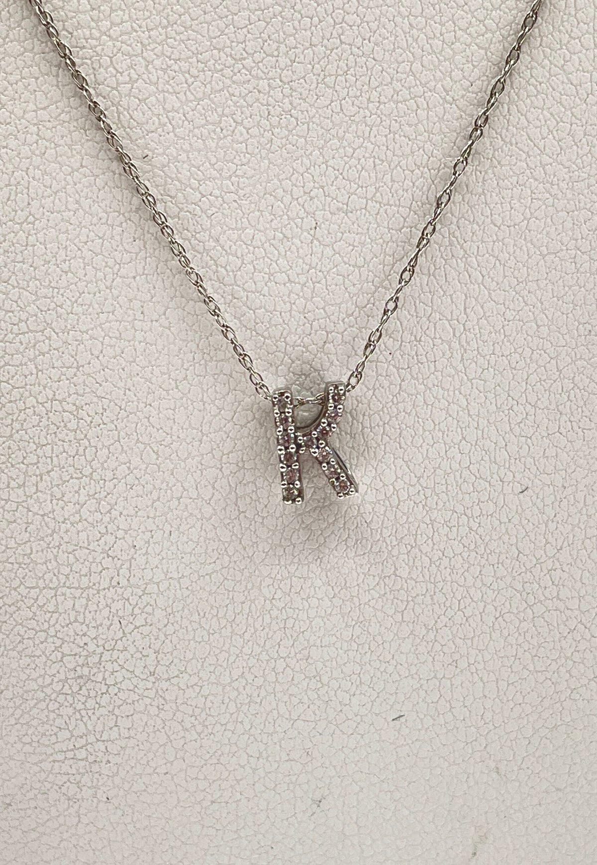 925 Sterling Silver Pavé Moissanite Initial K Charm Pendant Necklace 0.9g