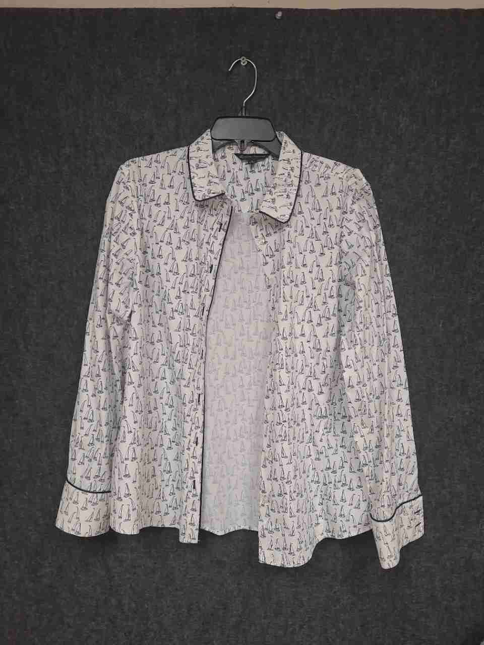 Brooks Brothers Women's White Blue Sailboat Print Cotton Sleep Shirt Size 16