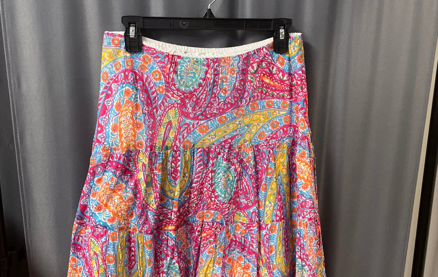 Lauren Ralph Lauren Women's Pink Paisley Floral Tiered Cotton Maxi Skirt Sz S