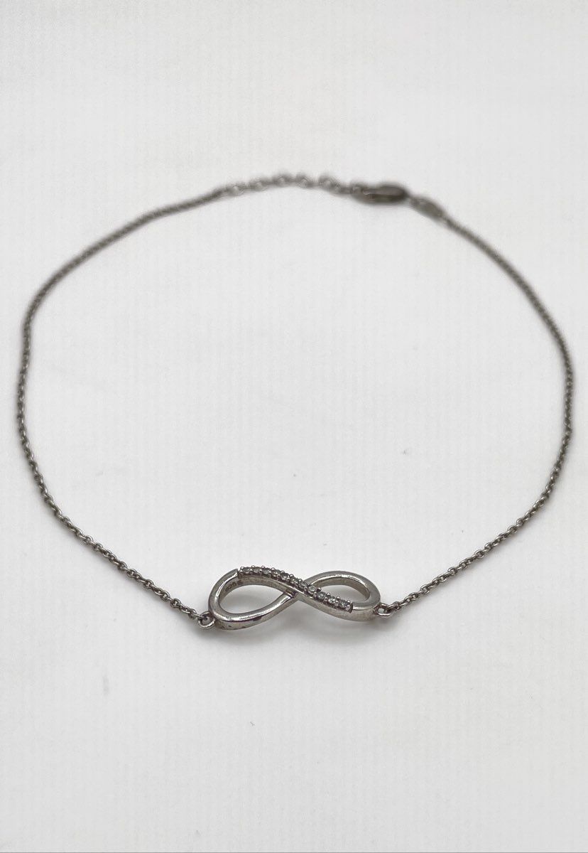 925 Sterling Silver Diamond Accent Infinity Charm Bracelet / Anklet 1.8g