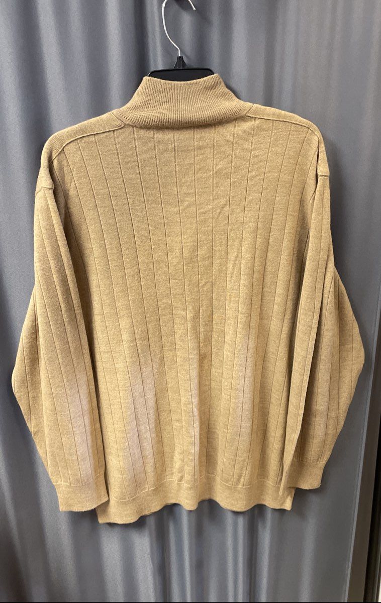 Claiborne Men's Tan Ribbed 1/4 Zip Sweater Merino Wool Blend Size XL