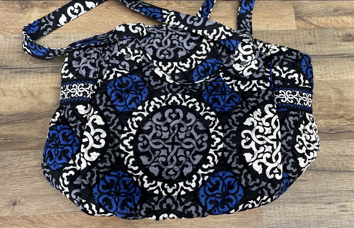 Vera Bradley Go Wild Medallion Quilted Black Blue Large Tote Bag