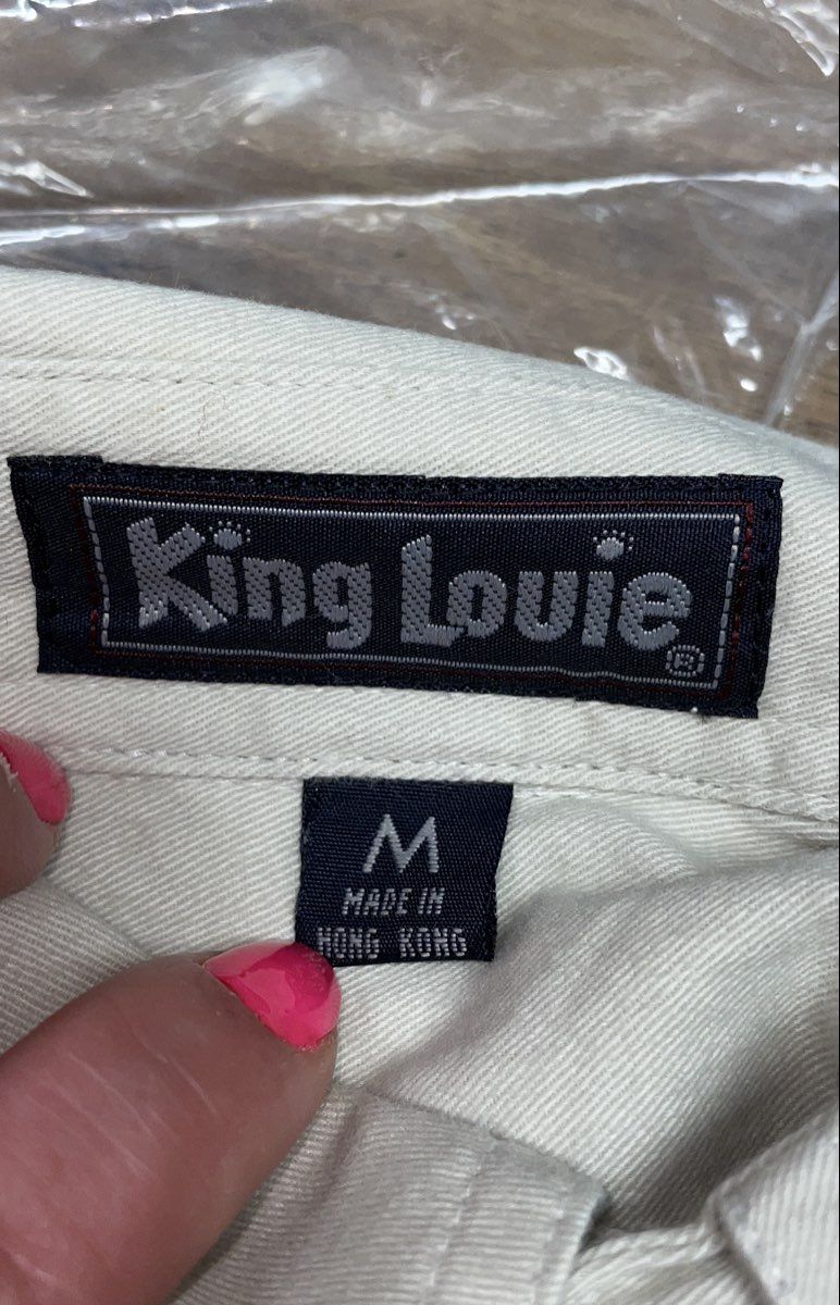 King Louie Vintage 90s NASCAR Embroidered Twill Button Down Shirt Tan NOS Sz M