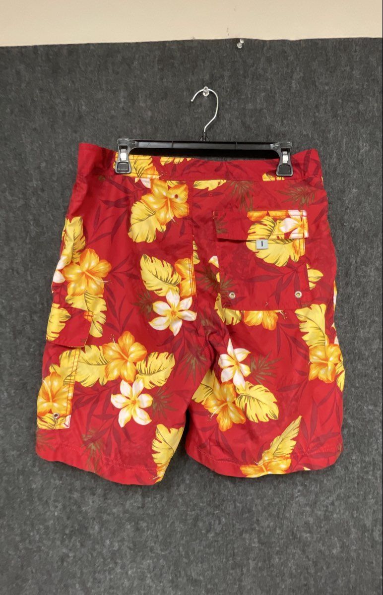 Banana Republic Men's Red Tropical Floral Lace-up Board Shorts Size 32