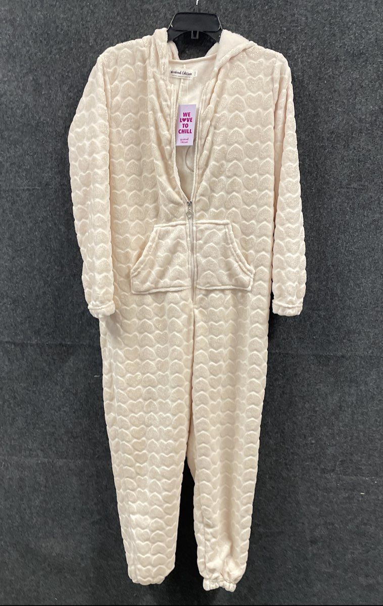 Weekend Edition Women's Cream Heart Fleece Unicorn Pajama Union Suit Sz S NWT