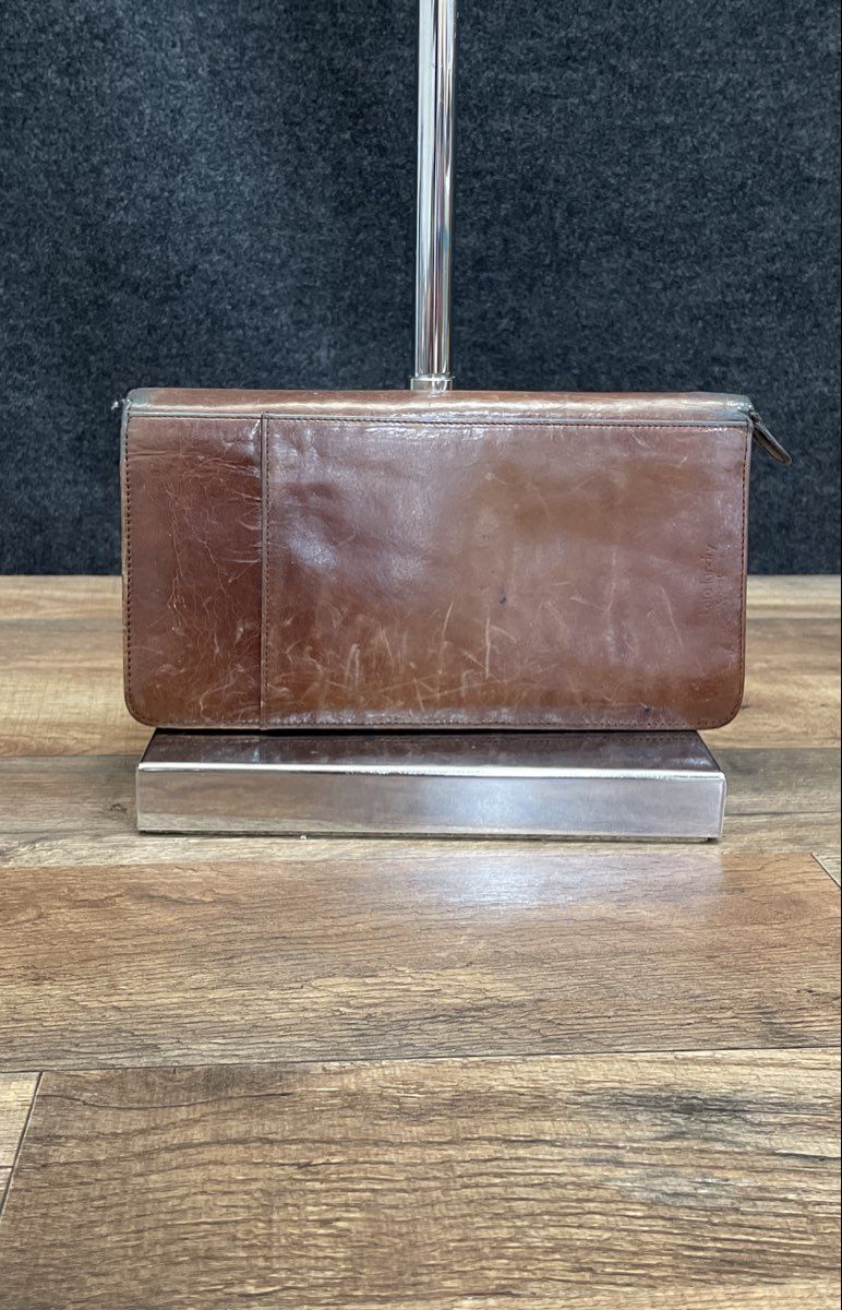 Kolo Landry Brown Leather Zip Around Travel Wallet Organizer Clutch ID Window