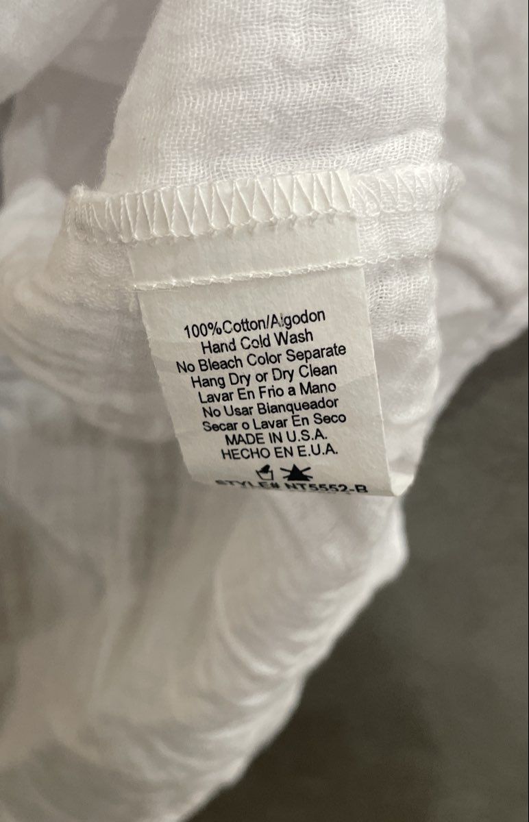 nlt Women's White Cotton Gauze Square Neck Short Sleeve Top Made in USA Sz 1XL