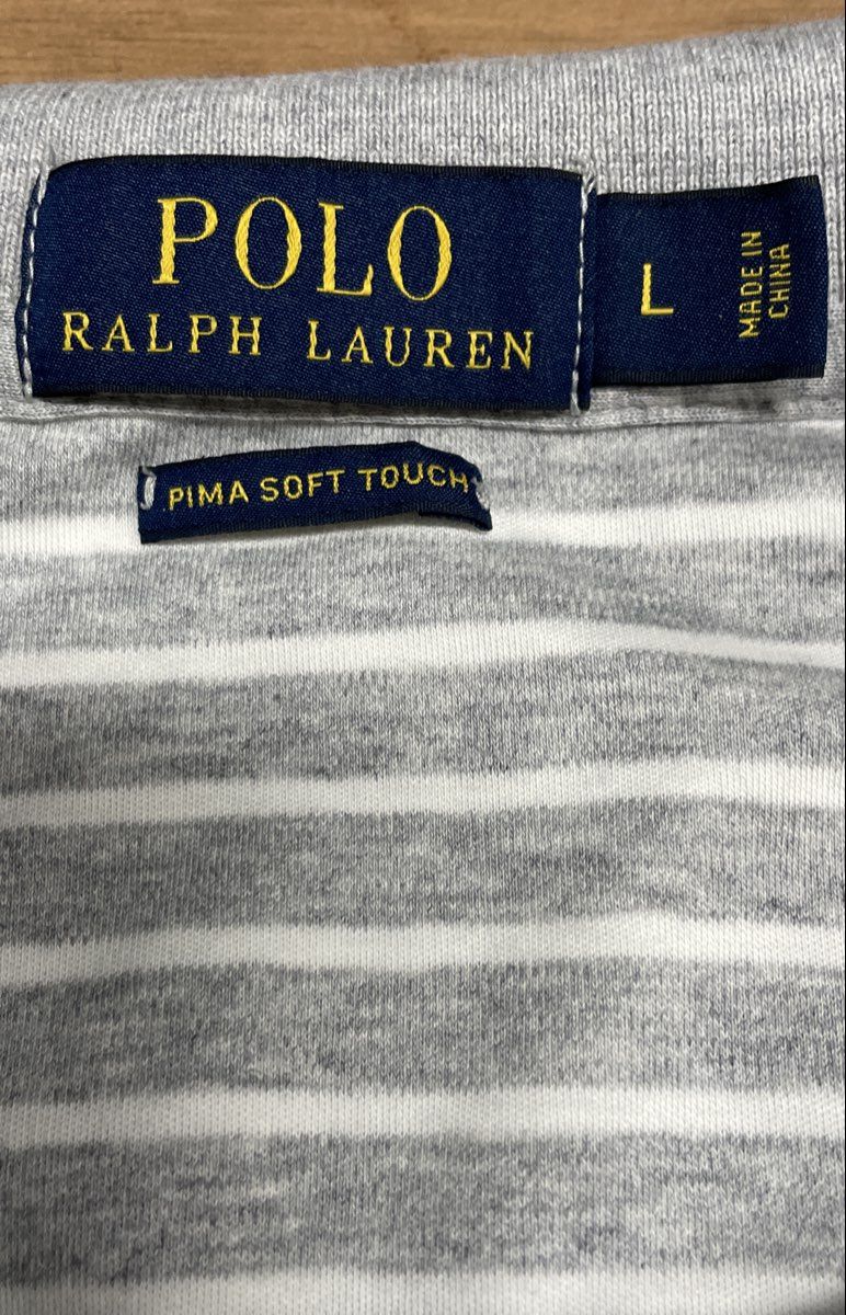 Polo Ralph Lauren Men's Grey White Striped Pima Soft Touch Polo Shirt Sz L
