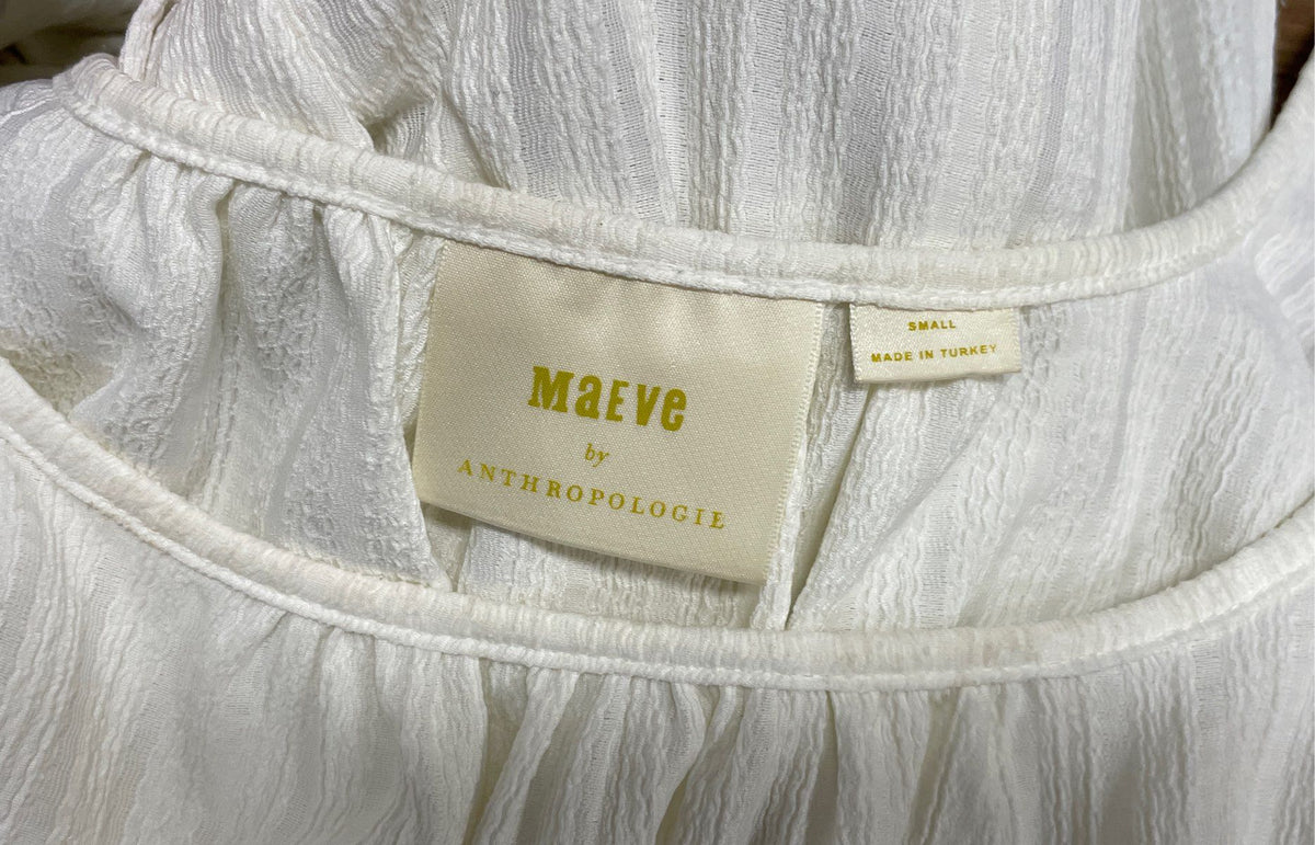 Maeve Anthropologie Women's White Smocked Peplum Puff Sleeve Textured Top Sz S