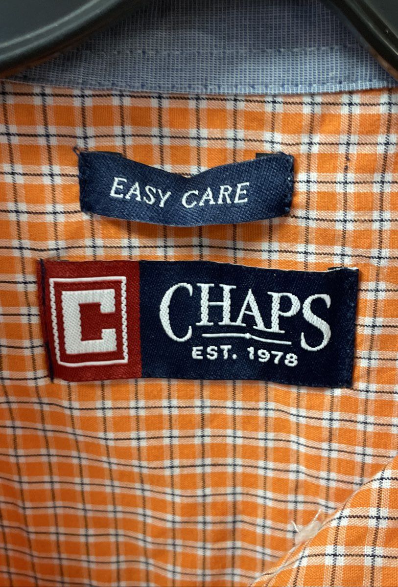 Chaps Men's Orange Plaid Short Sleeve Button Up Shirt Easy Care Sz M