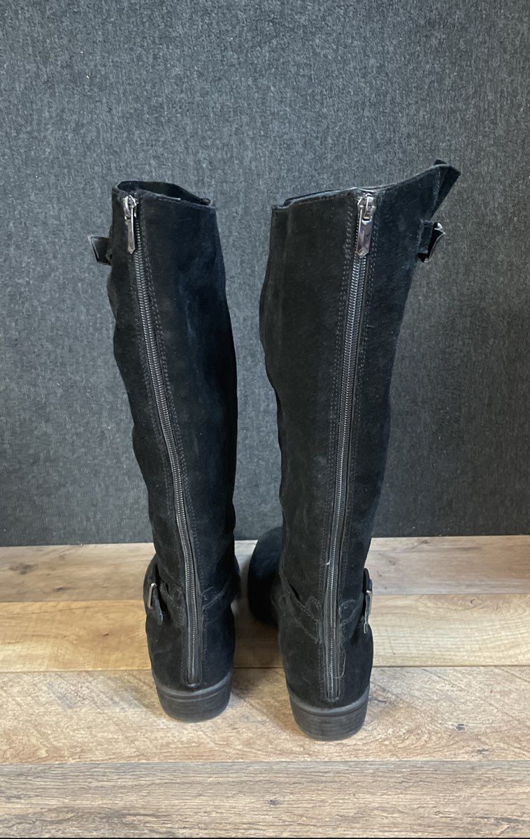 Sam Edelman Painter Black Suede Tall Calf High Zip Boots Women's Size 7.5 M