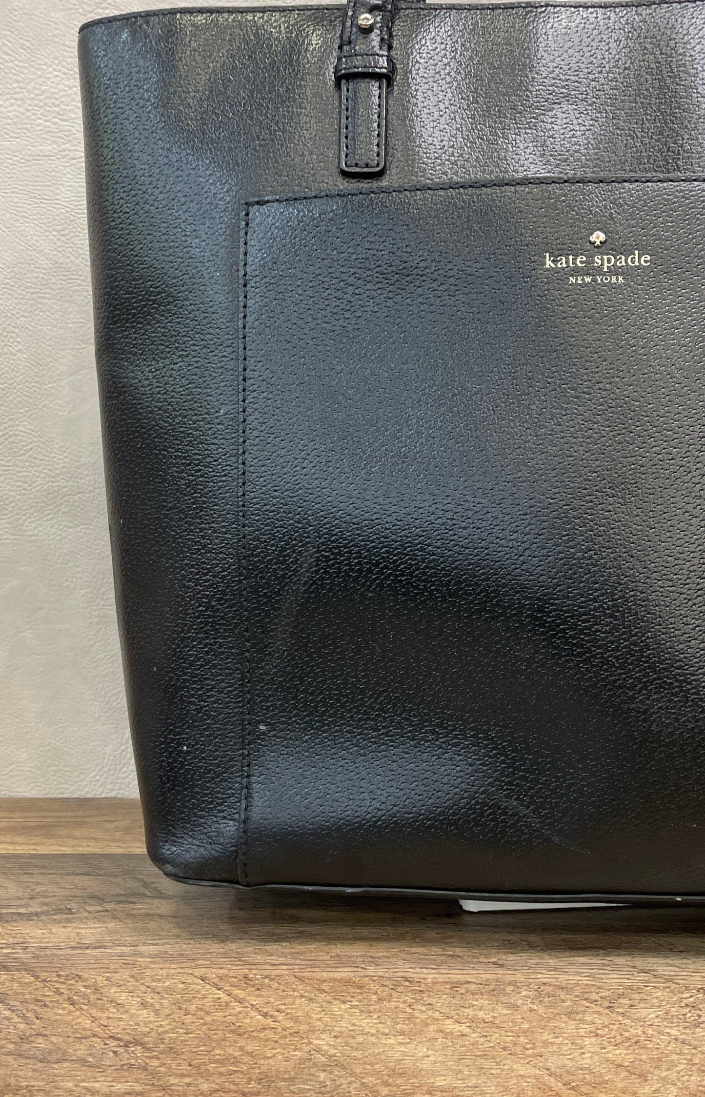 Kate Spade Black Pebbled Leather Tote Handbag Large Front Pocket Silver Hardware