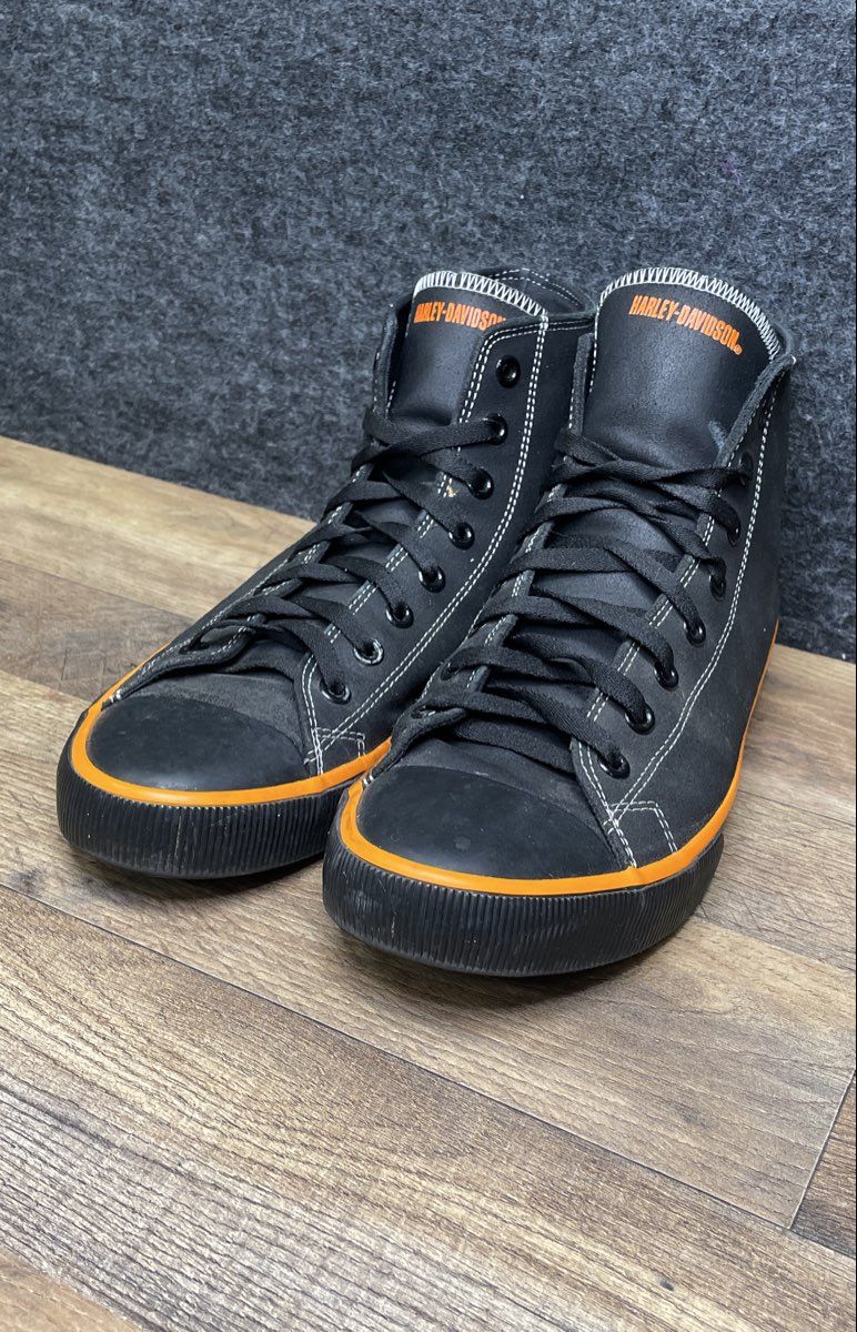 Harley-Davidson D93816 Black Orange Canvas High Top Sneakers Men's Size 10.5