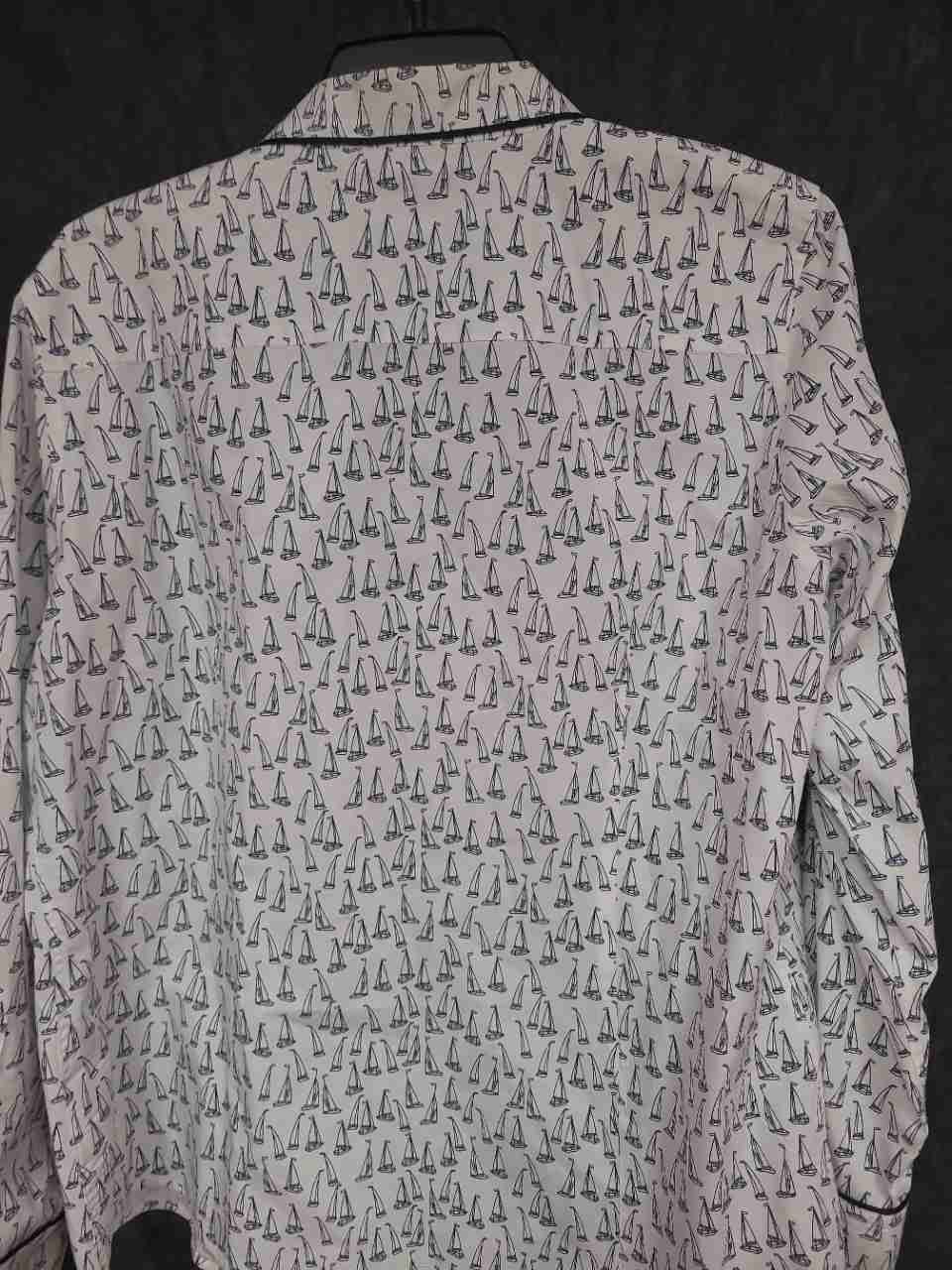 Brooks Brothers Women's White Blue Sailboat Print Cotton Sleep Shirt Size 16