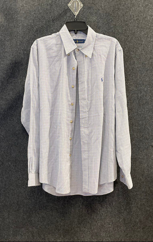 Ralph Lauren Men's Button Up Shirt Blue White Brown Check Cotton Long Sleeve L