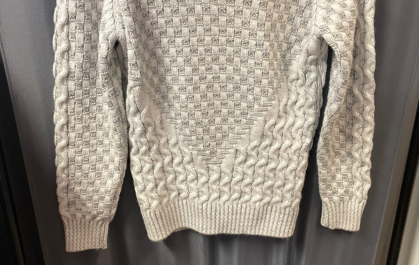 Leif Nelson Men's Gray Shawl Neck Buckle Strap Basketweave Knit Sweater Sz XL