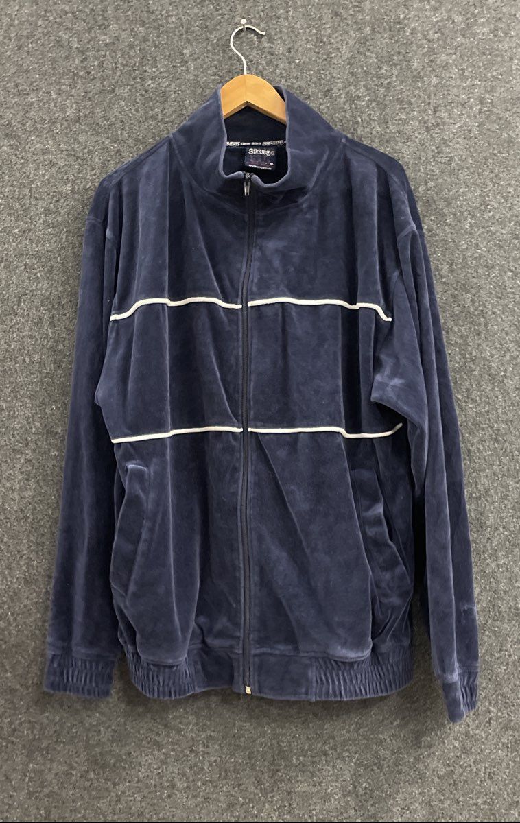 Vintage 212 NYC Men's Navy Blue Velour Zip Up Track Jacket Striped Size XL