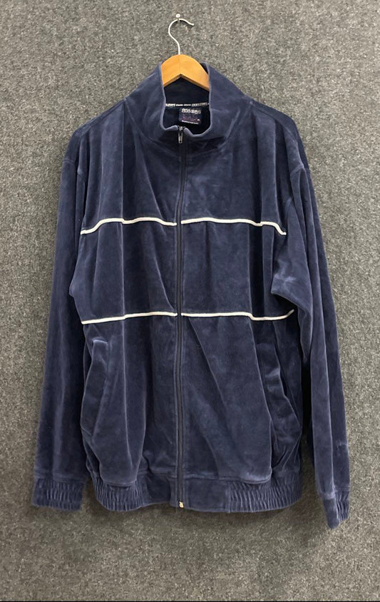 Vintage 212 NYC Men's Navy Blue Velour Zip Up Track Jacket Striped Size XL