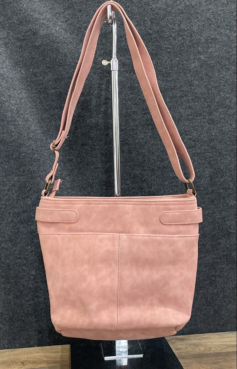 b.o.c. Pink Leather Crossbody Shoulder Bag Organizer Pocket Brass Hardware