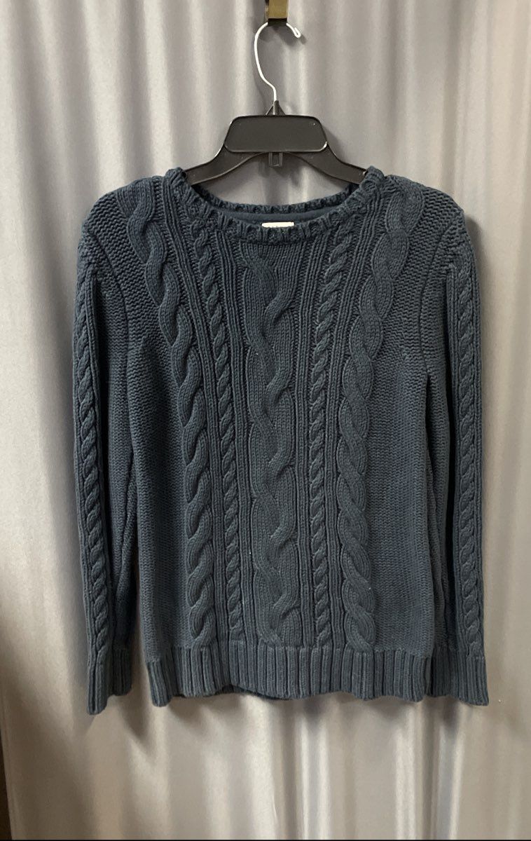 LL Bean Women's Blue Cable Knit 100% Cotton Crewneck Heritage Sweater Sz M