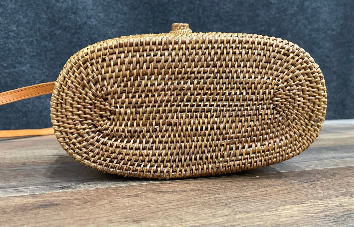 Folk Fortune Brown Hand Woven Rattan Mini Basket Crossbody Bag Bali