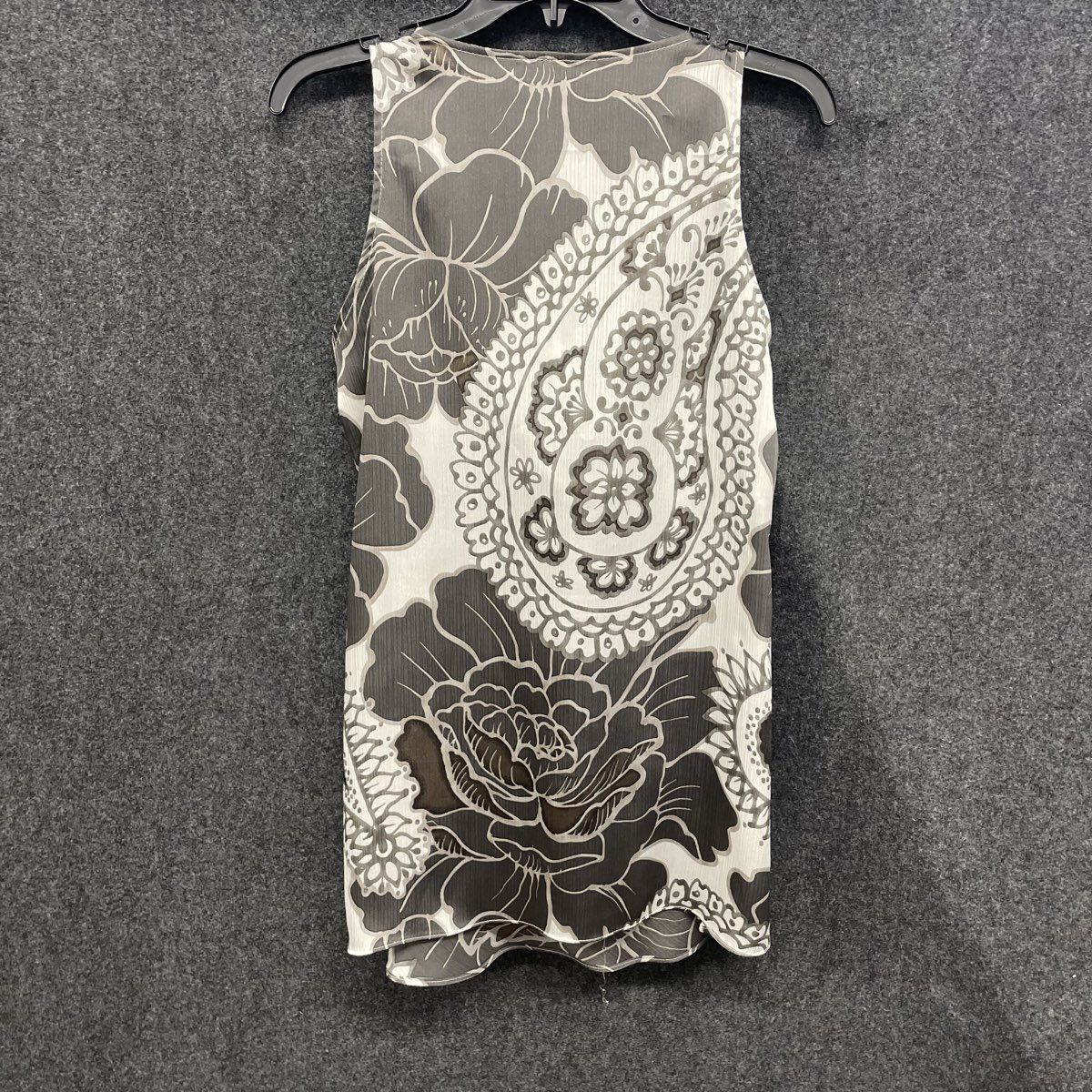 Milano Women's Sleeveless Floral Paisley Cowl Neck Dress Black Gray Sz L