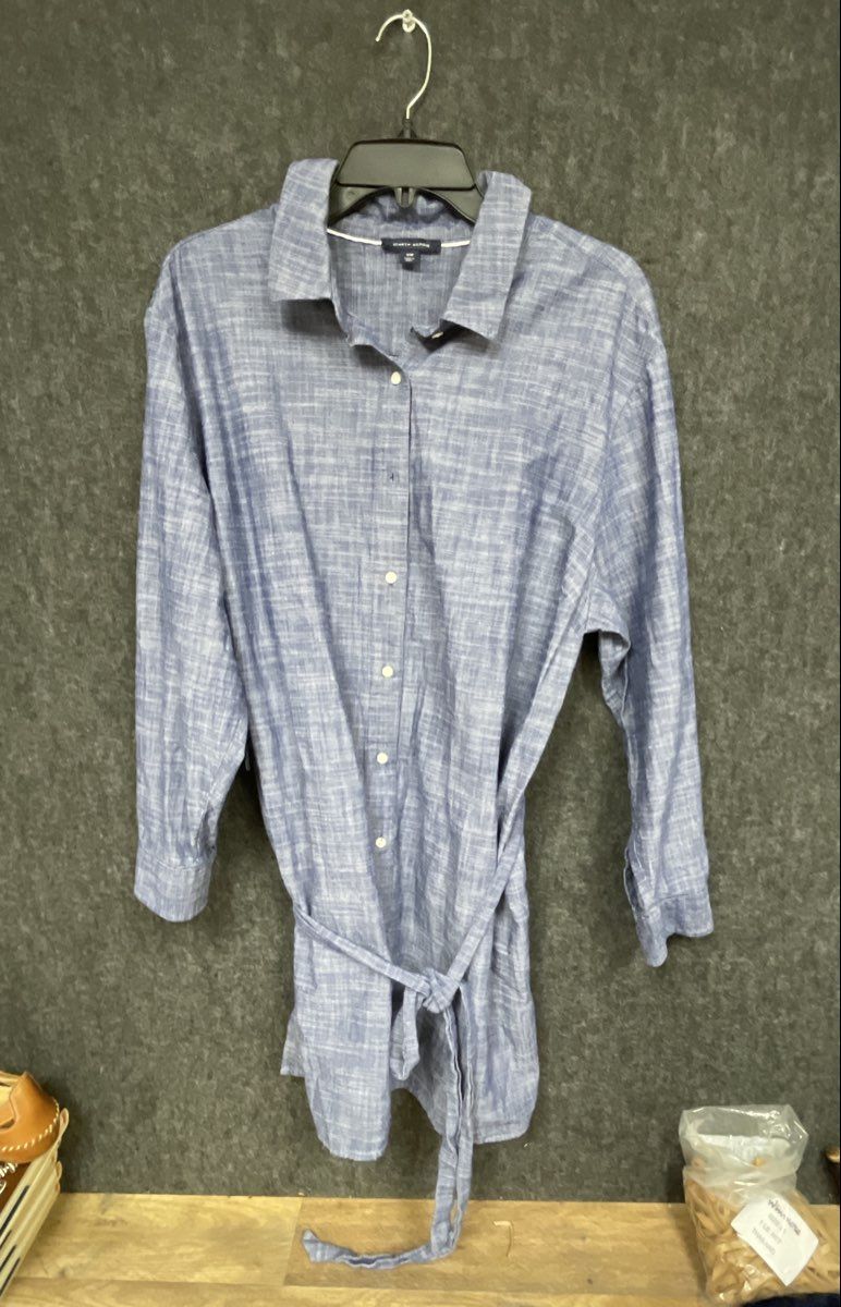 Tommy Hilfiger Women's Blue Chambray Belted Long Sleeve Tunic Shirt Dress Sz 16W