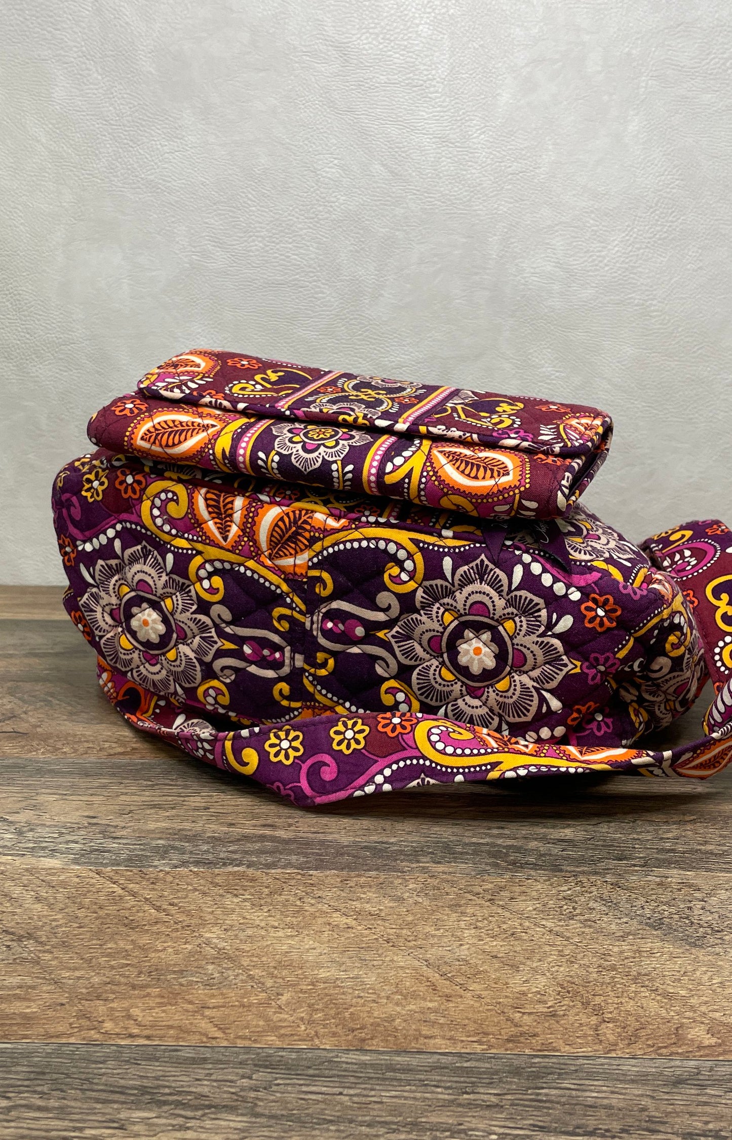 Vera Bradley Purple Orange Paisley Quilted Cotton Crossbody Bag and Wallet Set