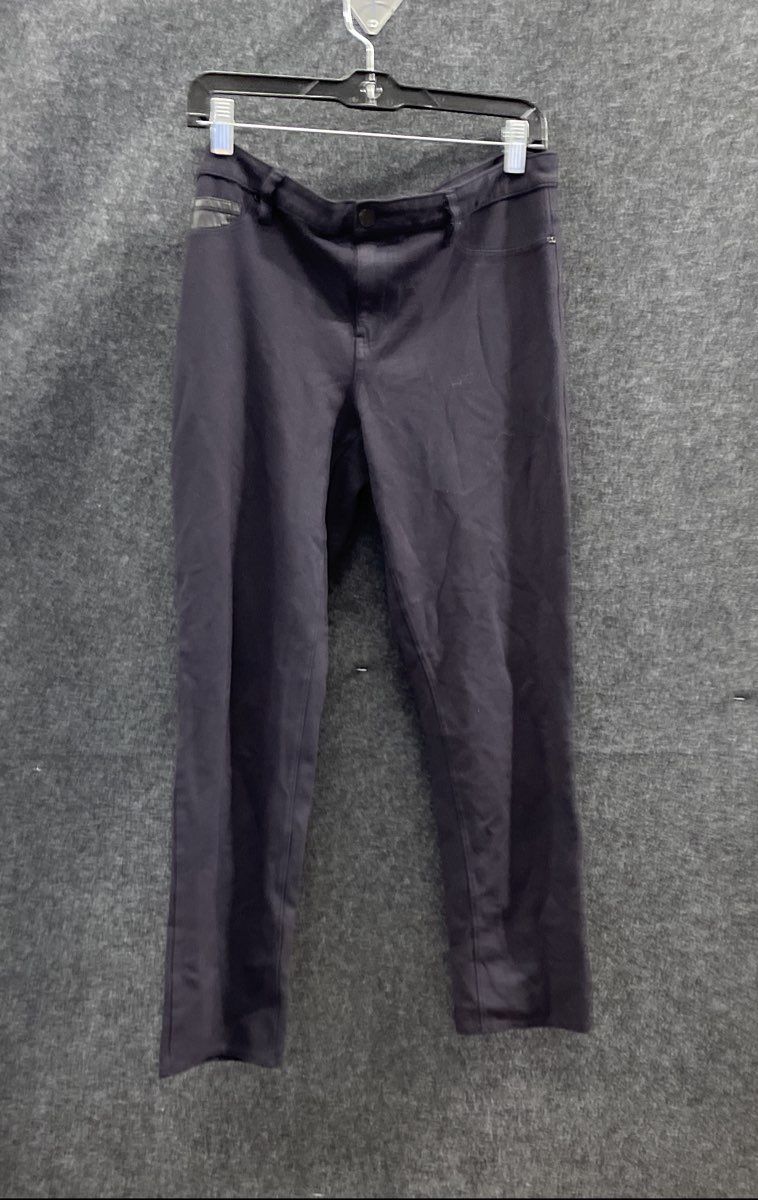 Calvin Klein Women's Black Slim Leg Pants Faux Leather Trim Viscose Blend Sz 12