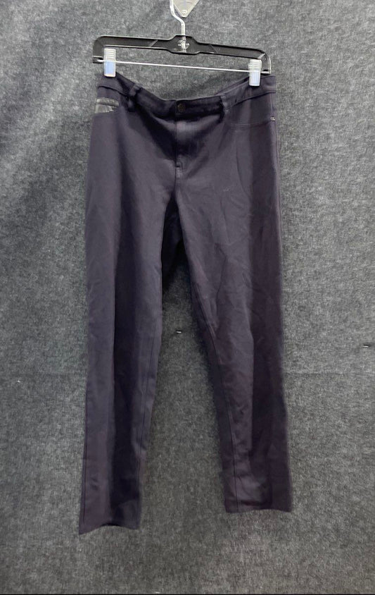 Calvin Klein Women's Black Slim Leg Pants Faux Leather Trim Viscose Blend Sz 12
