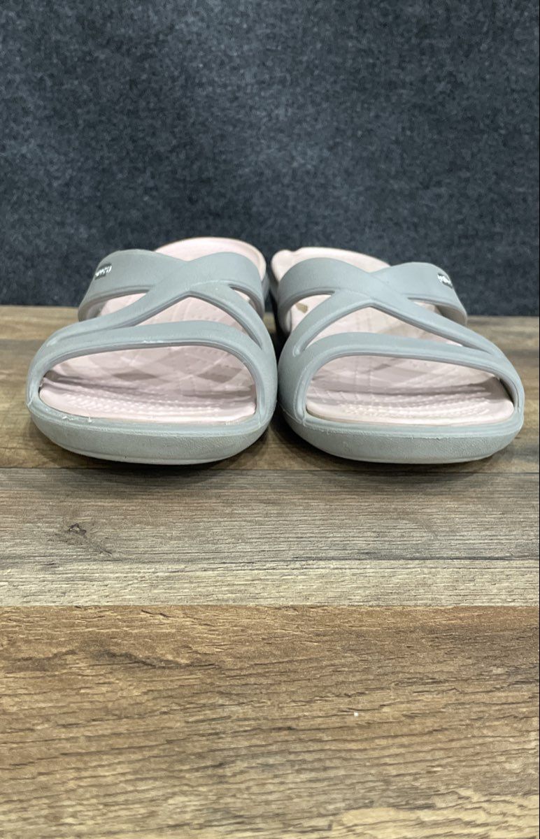 Crocs Meleen Twist Grey Pink Strappy Wedge Slide Sandals Women's Size 10