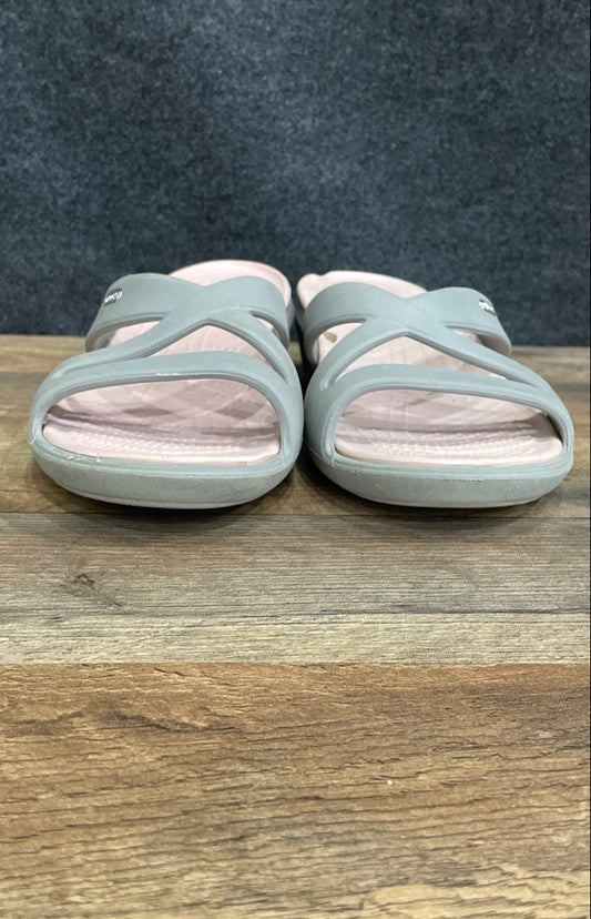 Crocs Meleen Twist Grey Pink Strappy Wedge Slide Sandals Women's Size 10